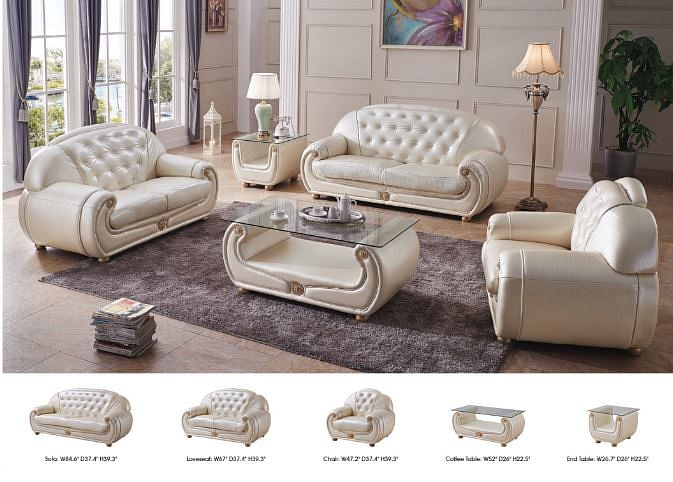Giza Full Leather in Beige Living Room Set